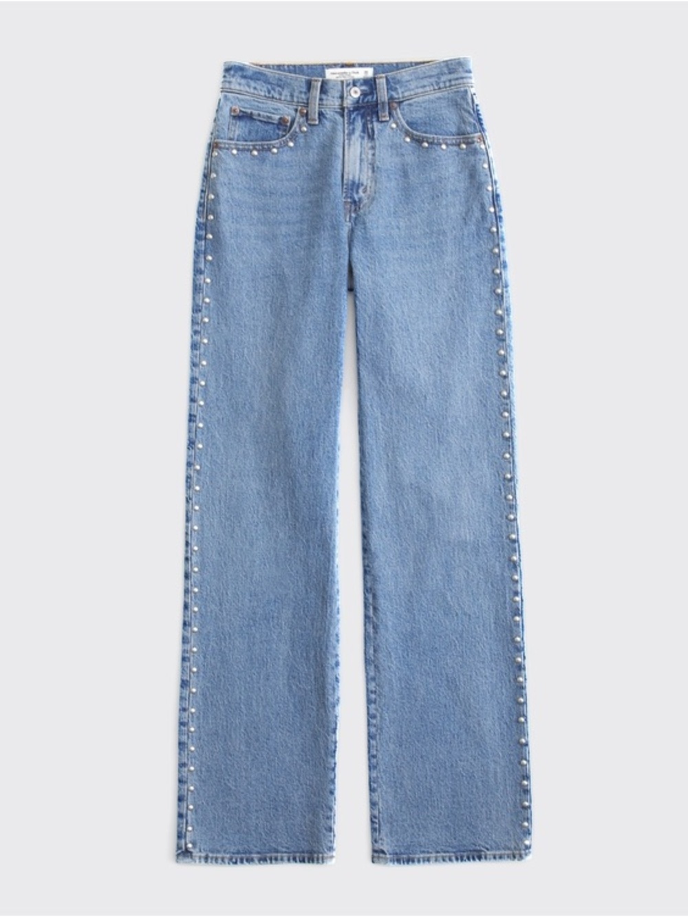 Abercrombie & Fitch Light Blue High Rise 90’s Relaxed Jeans with Stud Trim